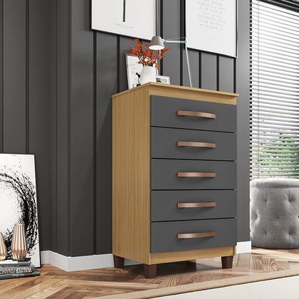 Imagem de Kit Guarda Roupa Casal Porto Belo 6 Portas 2 Gavetas Com Espelho, Cômoda 5 Gavetas Porto Belo e Multiuso Cairo Carvalho I01 Grafite Clique Chique