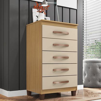 Imagem de Kit Guarda Roupa Casal Porto Belo 6 Portas 2 Gavetas Com Espelho, Cômoda 5 Gavetas Porto Belo e Multiuso Cairo I01 Carvalho Off White Clique Chique