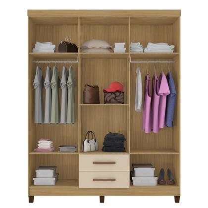 Imagem de Kit Guarda Roupa Casal Porto Belo 6 Portas 2 Gavetas Com Espelho, Cômoda 5 Gavetas Porto Belo e Multiuso Cairo I01 Carvalho Off White Clique Chique