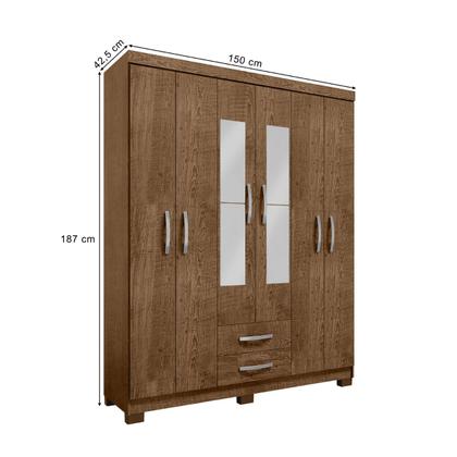 Imagem de Kit Guarda Roupa Casal Porto Belo 6 Portas 2 Gavetas Com Espelho e Cômoda 5 Gavetas Porto Belo Malbec Clique Chique