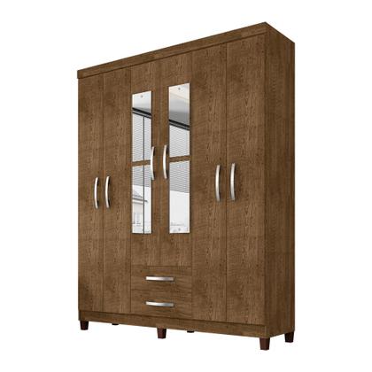 Imagem de Kit Guarda Roupa Casal Porto Belo 6 Portas 2 Gavetas com Espelho e Cômoda Sapateira Porto Belo 1 Porta 4 Gavetas Malbec Clique Chique