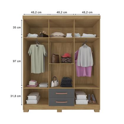 Imagem de Kit Guarda Roupa Casal Porto Belo 6 Portas 2 Gavetas, Cômoda 5 Gavetas Porto Belo e Multiuso Cairo I01 Carvalho Grafite Clique Chique