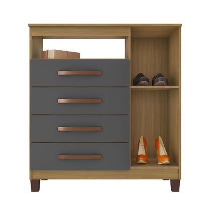 Imagem de Kit Guarda Roupa Casal Porto Belo 6 Portas 2 Gavetas e Cômoda Sapateira 1 Porta 4 Gavetas I01 Carvalho Grafite Clique Chique