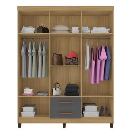 Imagem de Kit Guarda Roupa Casal Porto Belo 6 Portas 2 Gavetas e Cômoda Sapateira 1 Porta 4 Gavetas I01 Carvalho Grafite Clique Chique