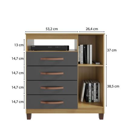 Imagem de Kit Guarda Roupa Solteiro 3P C/Espelho+Cômoda Sap Carva/Grafite