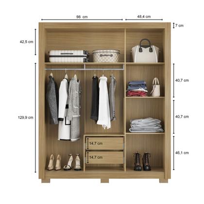 Imagem de Kit Guarda Roupa Solteiro 3P C/Espelho+Cômoda Sap Carva/Grafite