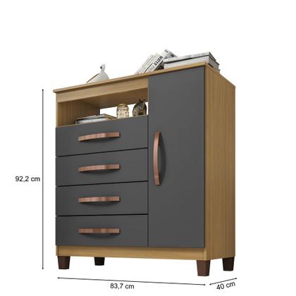 Imagem de Kit Guarda Roupa Solteiro 3P C/Espelho+Cômoda Sap Carva/Grafite