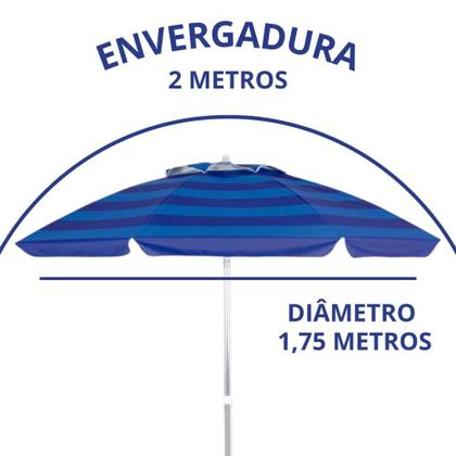 Imagem de Kit Guarda-sol 2 M Aluminio Azul + Mesa Portatil + 1 Cadeira Pesca / Praia  Mor 