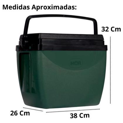 Imagem de Kit Guarda Sol 2 M para Praia Preto Bagum + Base Suporte 22 Kg + Caixa Termica 18 Litros Cooler Verde