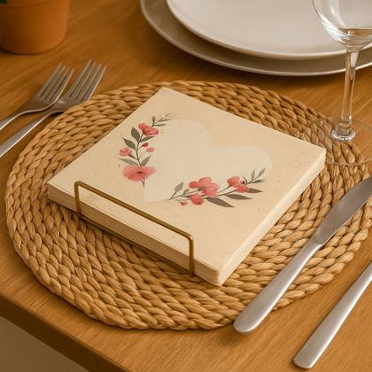 Imagem de Kit Guardanapo Estampado Coração Floral Bege Luxo 40 Folhas 33cm - Tuut
