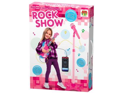 Imagem de Kit Guitarra Com Microfone E Pedestal Brinquedo Infantil Rock Show Com Luzes E Sons DM Toys