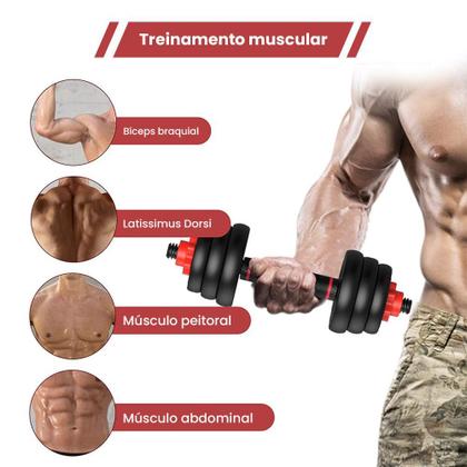 Imagem de Kit Halteres 6 Em 1 Peso Musculação Até 15Kg Ajustável Preto