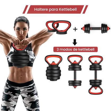 Imagem de Kit Halteres 6 Em 1 Peso Musculação Até 15Kg Ajustável Preto