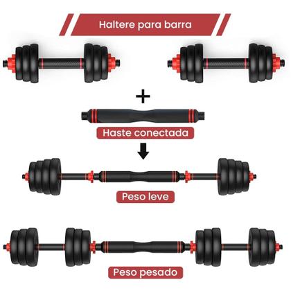 Imagem de Kit Halteres 6 em 1 Peso Musculação até 40kg Ajustável Preto