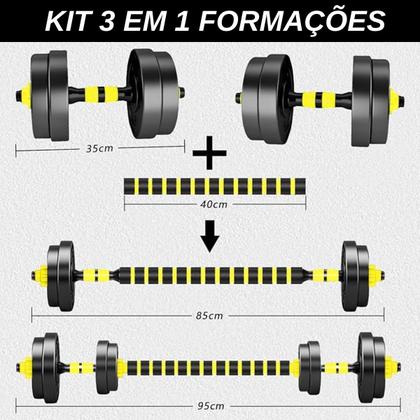 Imagem de Kit Halteres Anilha Barra 3 em 1 Musculação Peso Academia Ajustável 40kg Segurança e Durabilidade