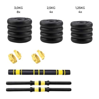 Imagem de Kit Halteres Anilha Barra 3 em 1 Musculação Peso Academia Ajustável 40kg Segurança e Durabilidade