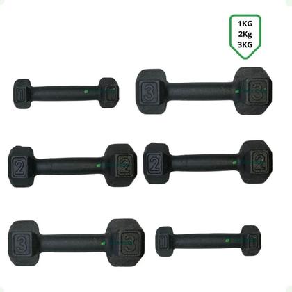 Imagem de Kit Halteres Sextavado - (Pares de 1,2 e 3 Kg)