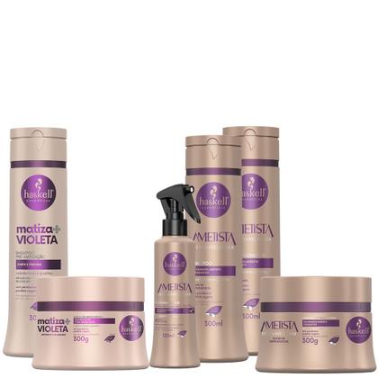 Imagem de Kit Haskell Ametista Sh Cond Másc Leave + Kit Matizador Roxo