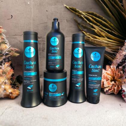 Imagem de Kit Haskell Cachos Sim Definição Sh Cond Máscara 500ml 5 Itens Completo