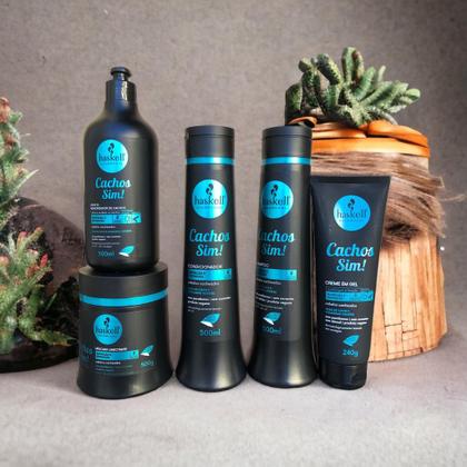 Imagem de Kit Haskell Cachos Sim Definição Sh Cond Máscara 500ml 5 Itens Completo