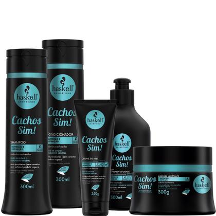 Imagem de Kit Haskell Cachos Sim Sh Cond 300ml Masc Completo 5 Itens