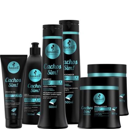 Imagem de Kit Haskell Cachos Sim Sh Cond 500ml Másc 1kg 6 Itens