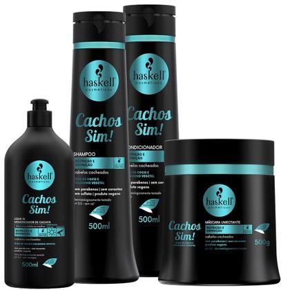 Imagem de Kit Haskell Cachos Sim Sh Cond Masc e Leave 500gr
