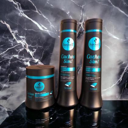 Imagem de Kit Haskell Cachos Sim Shampoo 500ML 1 Condicionador 500ML 1 Mascara 500ML