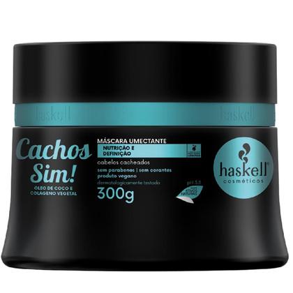Imagem de Kit Haskell Cachos Sim Shampoo Condicionador 300ml Máscara Tratamento Leave-In Memorizador 300g