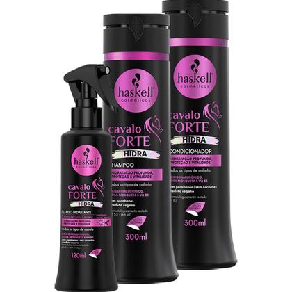 Imagem de Kit Haskell Cavalo Forte Hidra Sh, Cond 300ml e Fluido 120ml