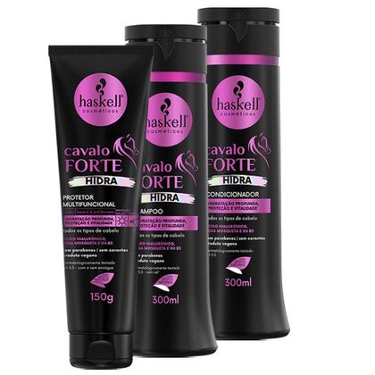 Imagem de Kit Haskell Cavalo Forte Hidra Sh, Cond 300ml e Protetor 150