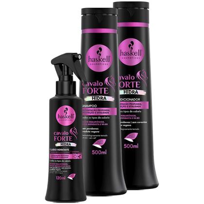 Imagem de Kit Haskell Cavalo Forte Hidra Sh, Cond 500ml e Fluido 120ml