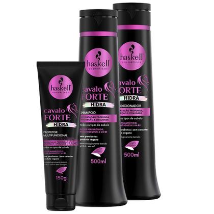 Imagem de Kit Haskell Cavalo Forte Hidra Sh, Cond 500ml e Protetor 150