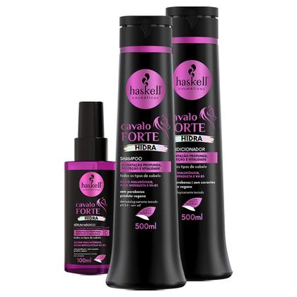 Imagem de Kit Haskell Cavalo Forte Hidra Sh, Cond 500ml e Sérum 100ml