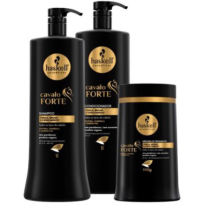 Imagem de Kit Haskell Cavalo Forte Shampoo Condicionador Mascara 1l Kg