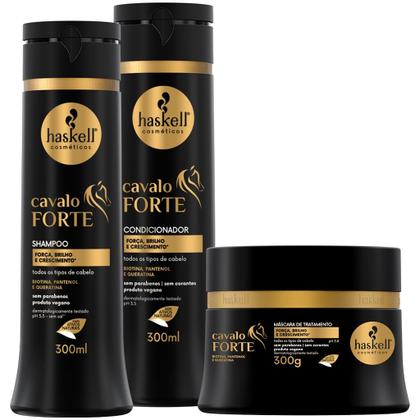 Kit Haskell Cavalo Forte Shampoo Condicionador Mascara 300g Imagem de Kit Haskell Cavalo Forte Shampoo Condicionador Mascara 300g