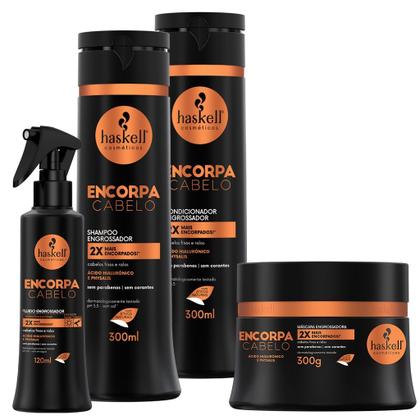 Imagem de Kit Haskell Encorpa Cabelo Sh Cond Masc 300 Fluido 4 Itens