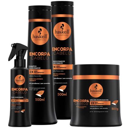 Imagem de Kit Haskell Encorpa Cabelo Sh Cond Masc 500 Fluido 4 Itens