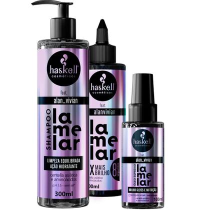 Kit Haskell Lamelar Sh 300ml Másc 200ml e Óleo 100ml Imagem de Kit Haskell Lamelar Sh 300ml Másc 200ml e Óleo 100ml