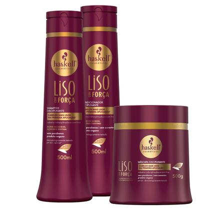 Imagem de Kit Haskell Liso Com Força Sh Cond 500ml Mascara 500g