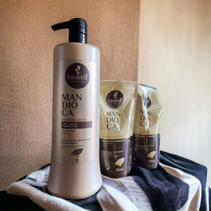Imagem de Kit Haskell Mandioca Condicionador 1 Litro + 2 Refil Condicionador 250