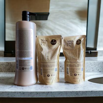 Imagem de Kit Haskell Mandioca Condicionador 1 Litro + 2 Refil Condicionador 250