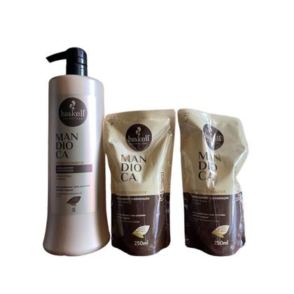 Imagem de Kit Haskell Mandioca Condicionador 1 Litro + 2 Refil Condicionador 250