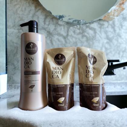 Imagem de Kit Haskell Mandioca Condicionador 1 Litro + 2 Refil Condicionador 250