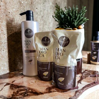 Imagem de Kit Haskell Mandioca Condicionador 1 Litro + 2 Refil Condicionador 250