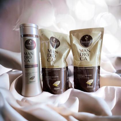 Imagem de Kit Haskell Mandioca Condicionador 300ML + 2 Refil Condicionador 250