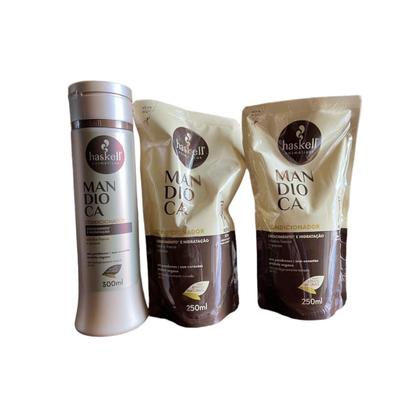 Imagem de Kit Haskell Mandioca Condicionador 300ML + 2 Refil Condicionador 250