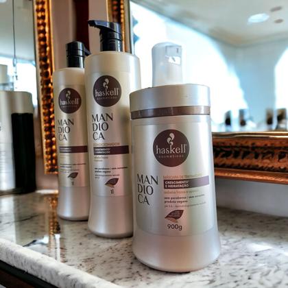 Imagem de Kit Haskell Mandioca Shampoo 1 Litro 1 Condicionador 1 Litro 1 Mascara 900ML