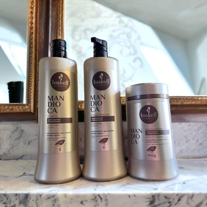 Imagem de Kit Haskell Mandioca Shampoo 1 Litro 1 Condicionador 1 Litro 1 Mascara 900ML
