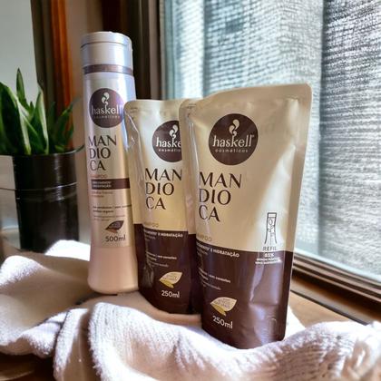 Imagem de Kit Haskell Mandioca Shampoo 500ML  + 2 Refil Shampoo 250